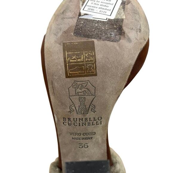 B45 BRUNELLO CUCINELLI Leather Fur Trim Heels Block Sandals EU 36 US 6 - Picture 10 of 12